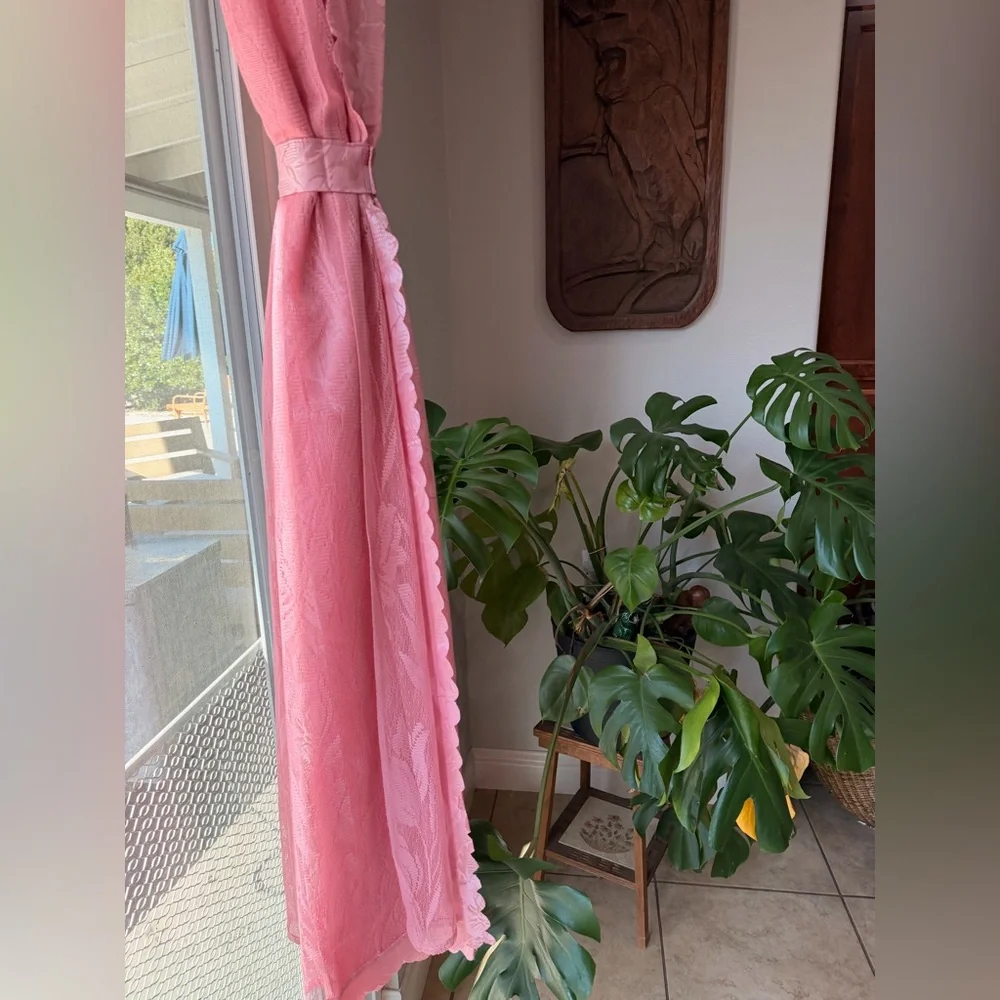 Vintage Pink Sheer Curtains Floral Lace Set Cottagecore
